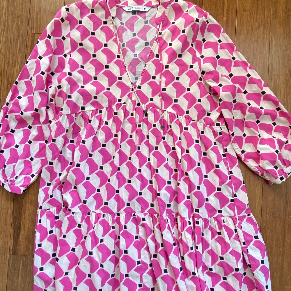 Zara Pink and Cream Patterned Blouse